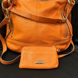 B. Makowsky Orange Leather Handbag and Matching Coin Purse